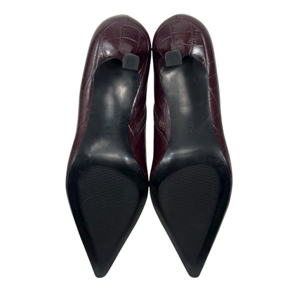 Mango Pointed Toe Crocodile Kitten Heel Ankle Boots Burgundy Size 39/ 8.5