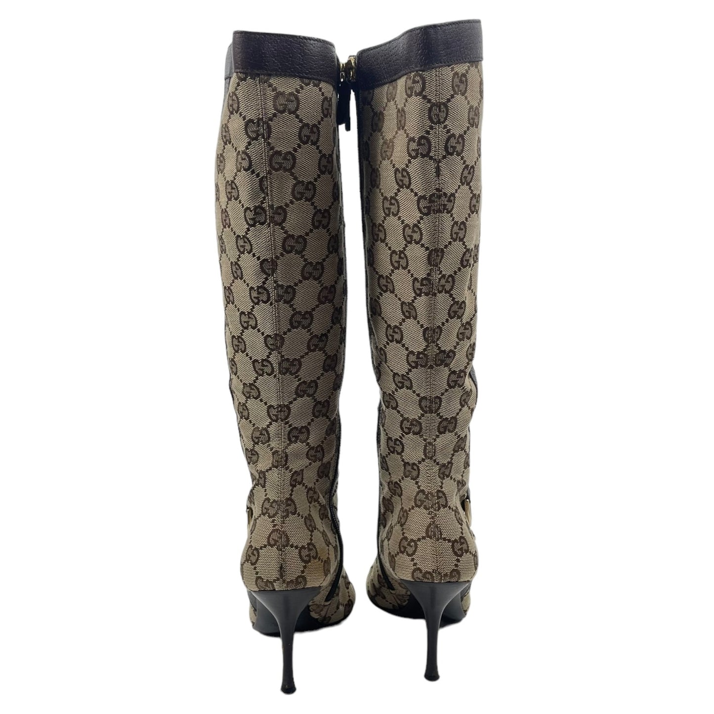 Gucci GG Monogram Pointed Toe Tall Boots Knee High Brown Size 7B