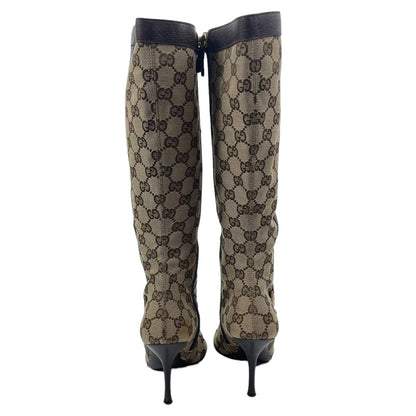 Gucci GG Monogram Pointed Toe Tall Boots Knee High Brown Size 7B