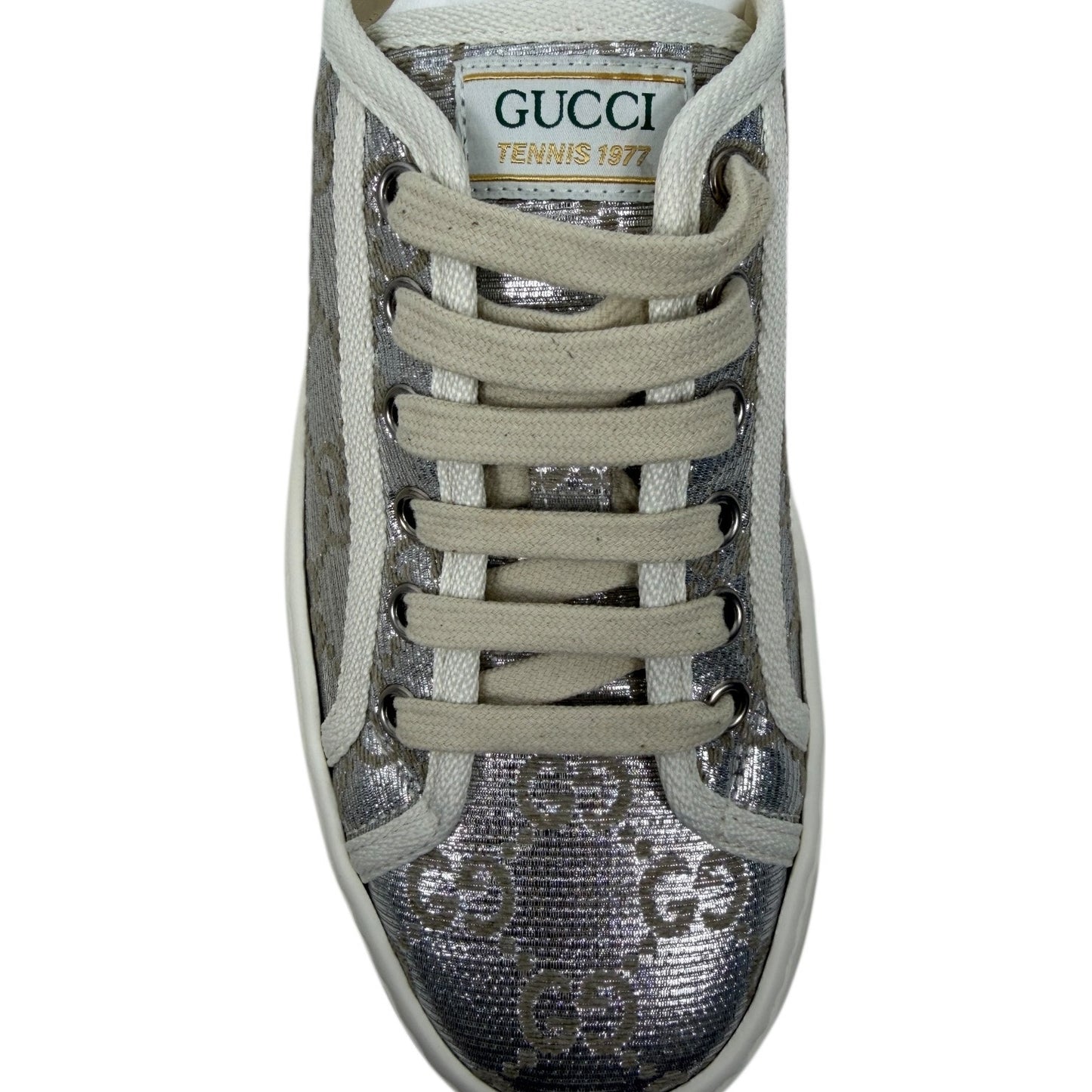 Gucci Tennis 1977 Treck GG Monogram Flatform Sneaker Silver Size 36
