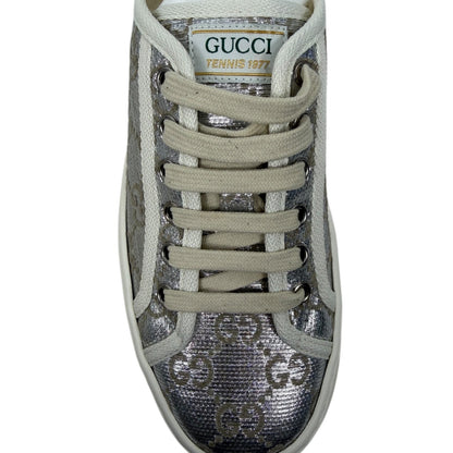 Gucci Tennis 1977 Treck GG Monogram Flatform Sneaker Silver Size 36
