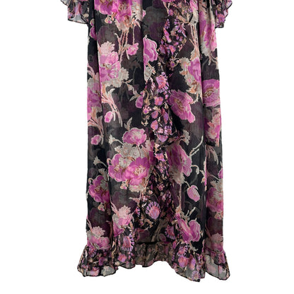 MISA Los Angelos Naia Floral Print Chiffon Wrap Midi Dress Size XS