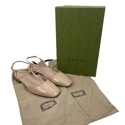 Gucci Double GG T Strap Patent Leather Ballet Flat Skin Rose Size 39.5