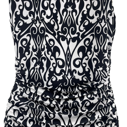 Cato Damask Cowl Neck Damask Print Mini Dress Black White Size 12