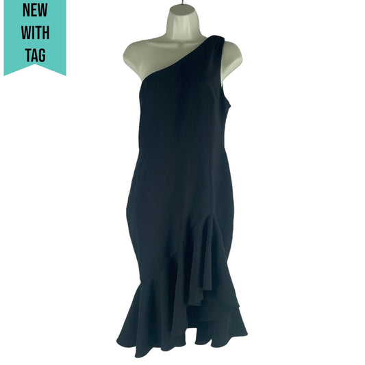 Likely Rollins One Shoulder Flounce Hem Black Cocktail Dress Size 8