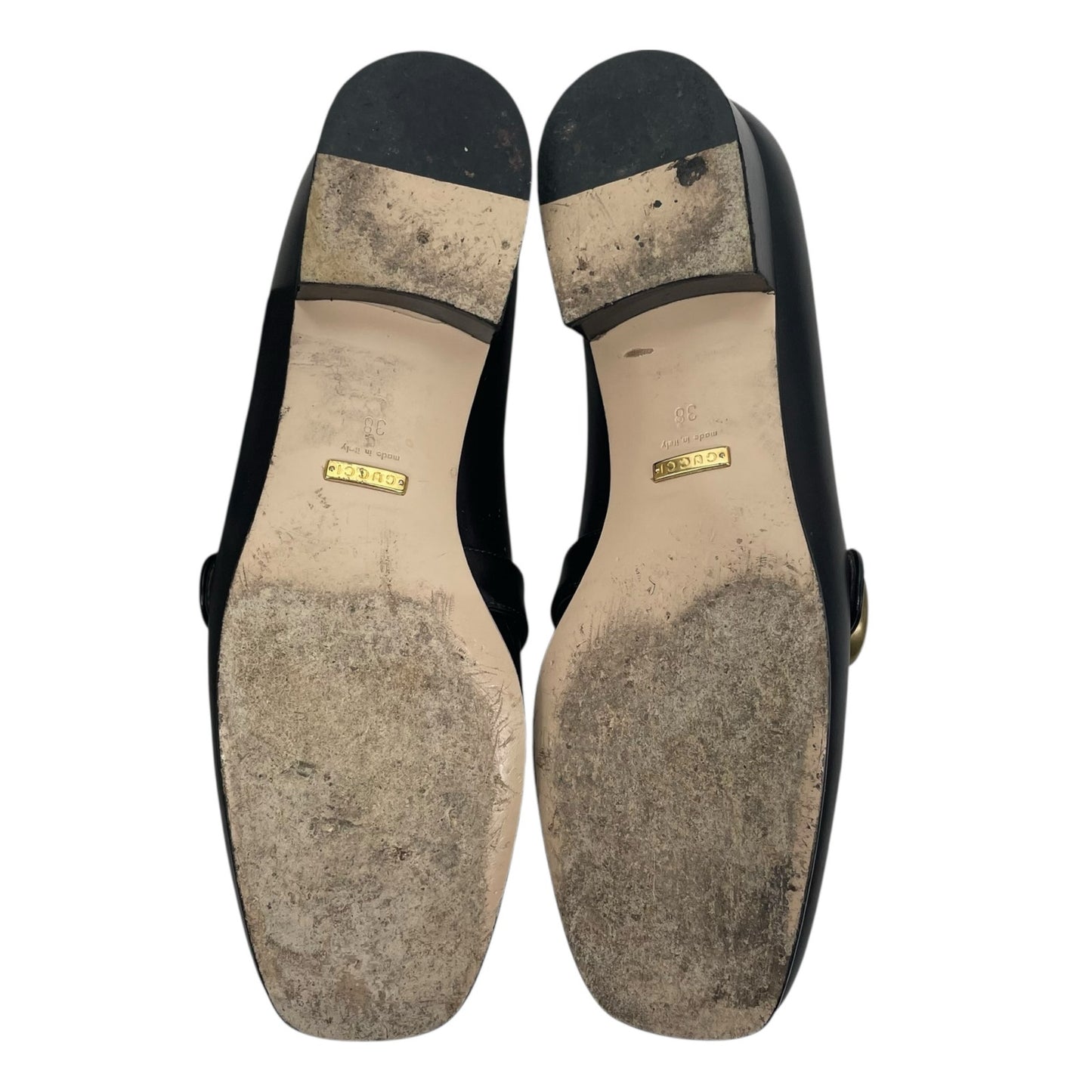 Gucci Double GG Logo Square Toe Slip On Leather Loafer Black Size 38