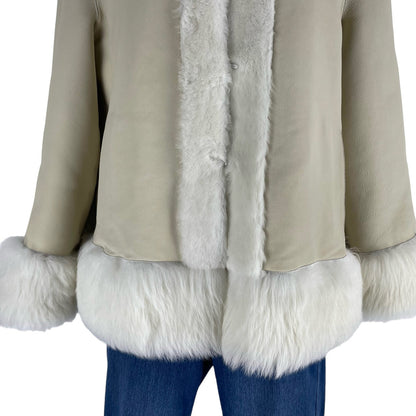 Loro Piana Collarless Fur Jacket White Lambskin Reversible Size 46 Large