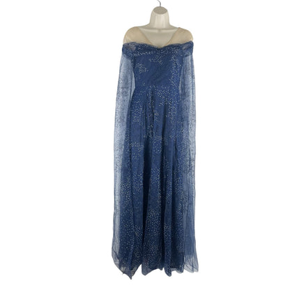 Marchesa Notte Tulle Overlay Cape Embellished Gown Blue Size 0