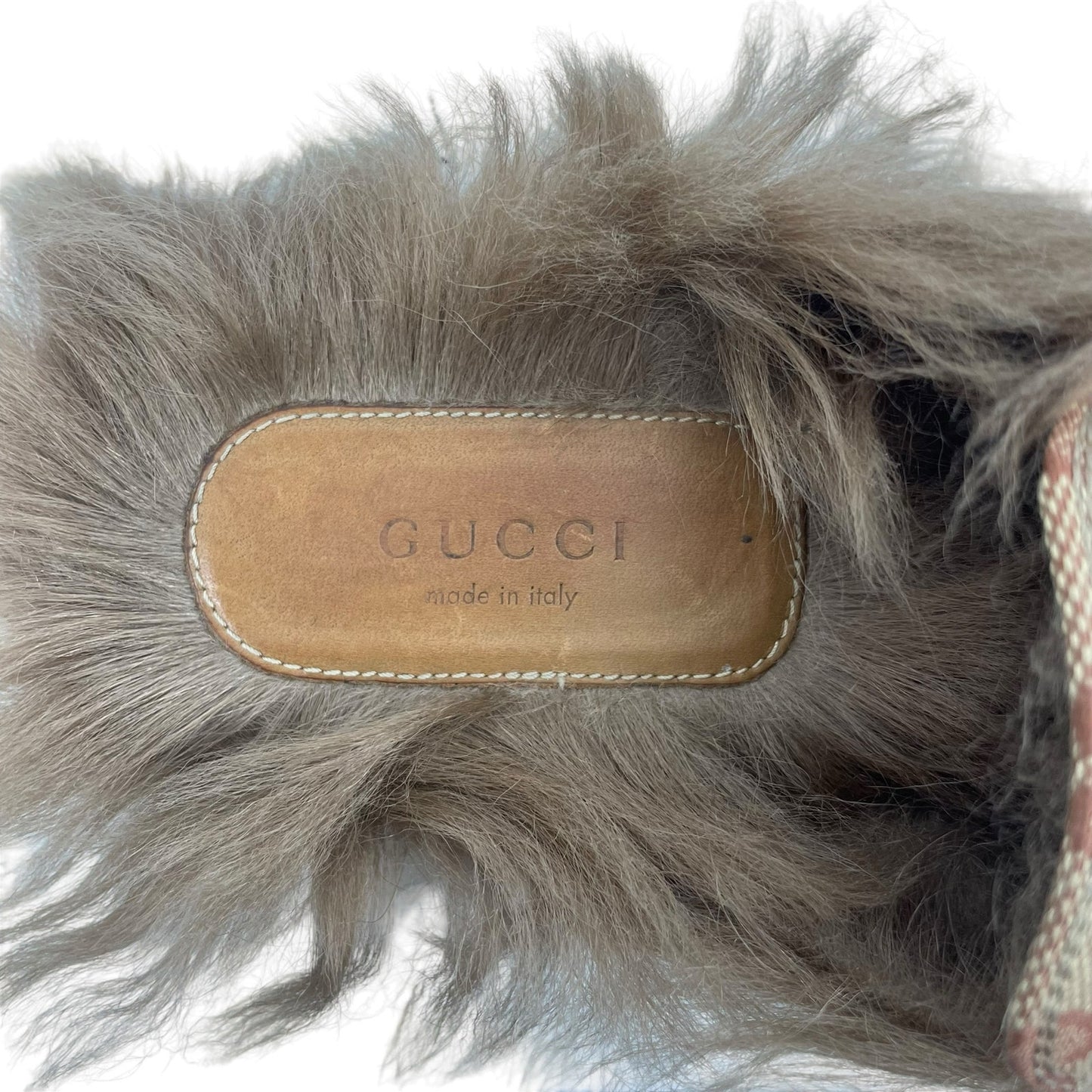 Gucci Princetown Fur Lined Mules Horsebit GG Monogram Natural Size 39.5