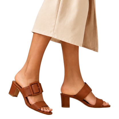Manolo Blahnik Titubanew Leather Open Toe Mule Sandal Brown Size 37