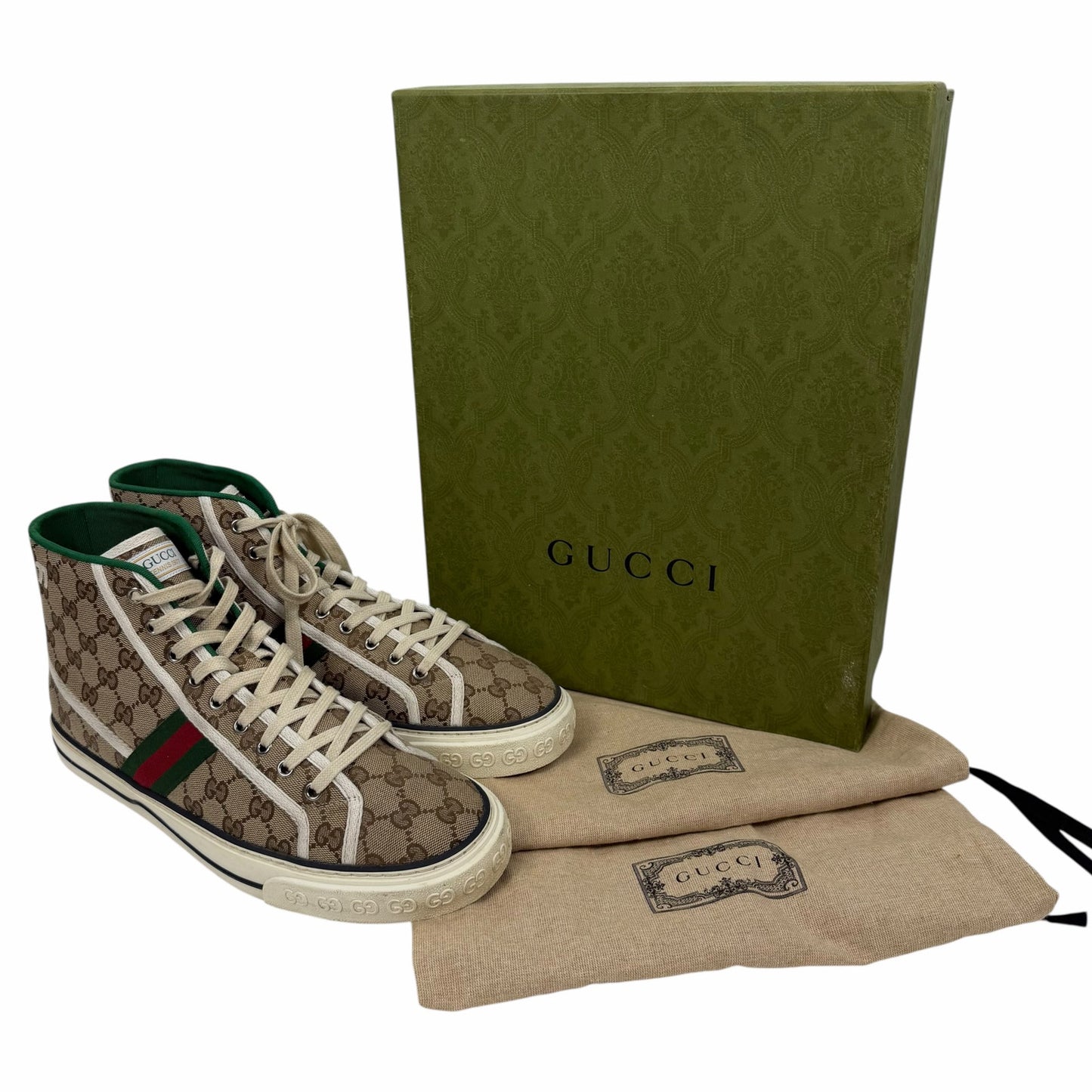 Gucci GG 1977 Tennis Sneakers Lace Up Beige Ebony Original Size 11.5/ 12