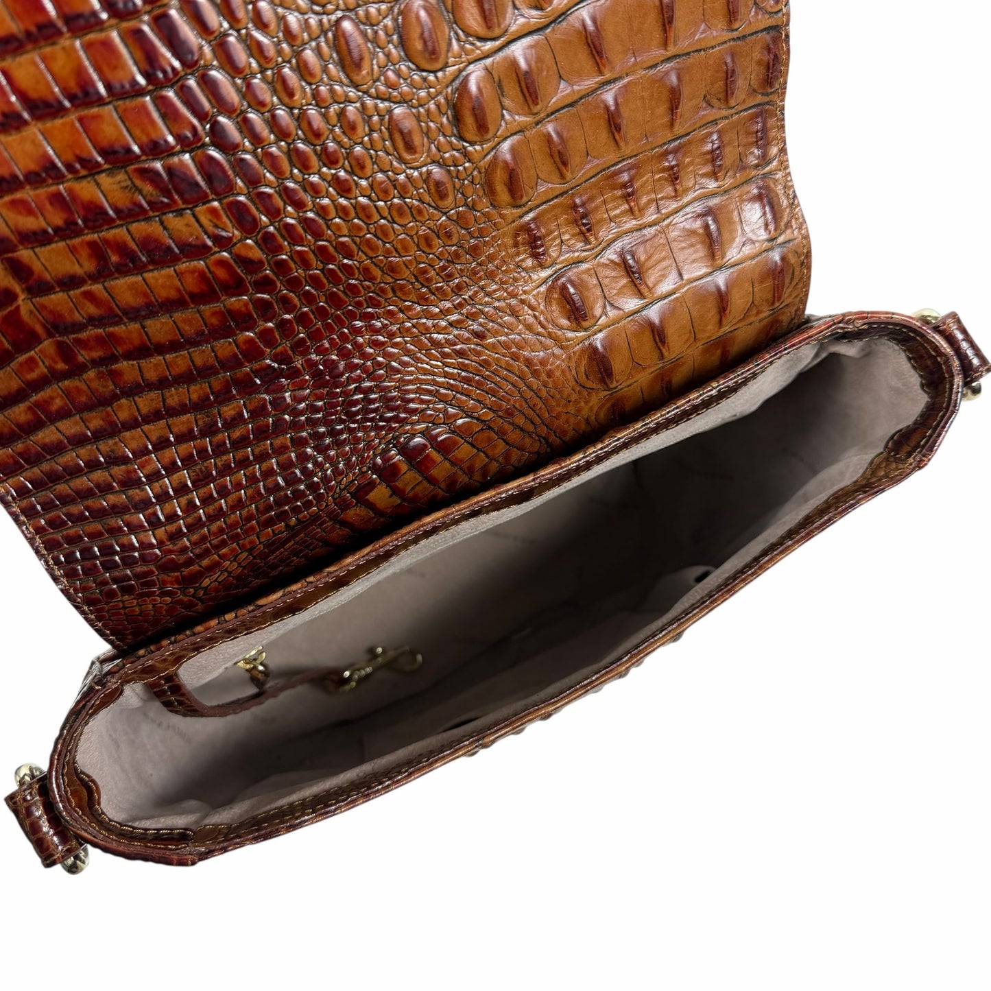 Brahmin Sonny Melbourne Turnlock Flap Crossbody Bag Pecan Brown
