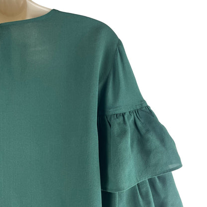 Madewell Silk Ruffle Tiered Sleeve Blouse Top Green Size XS