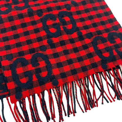 Gucci Diamcheck GG Logo Monogram Wool Jacquard Scarf Red Black 94"x 14"