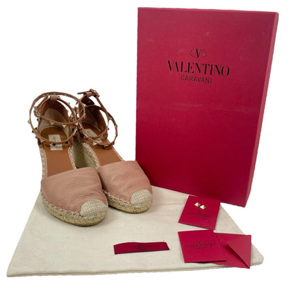 Valentino Garavani Rockstud Double Leather Wedge Espadrille Pink Size 39