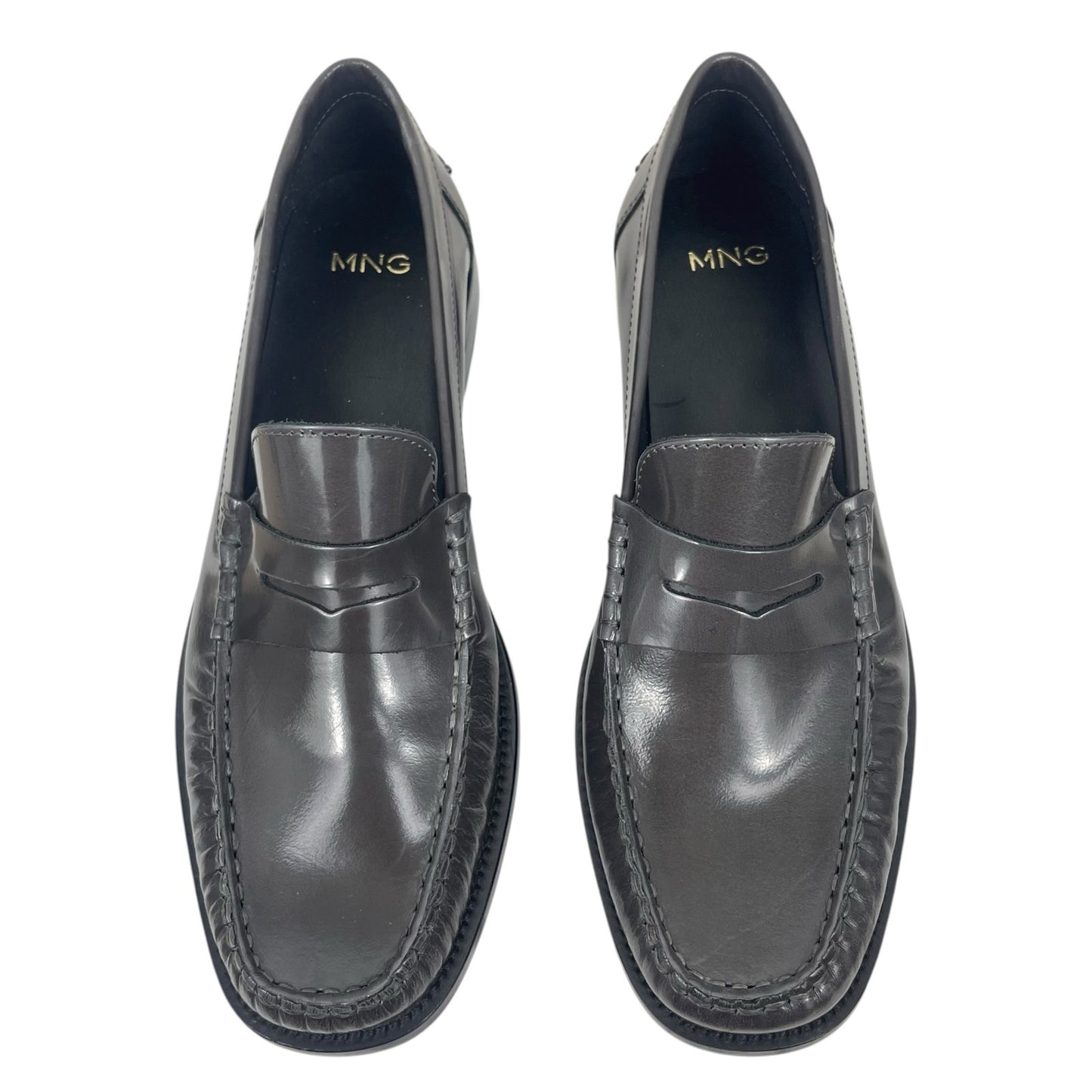 Mango MNG Square Toe Leather Penny Loafer Dark Grey Size 38/ US 7.5