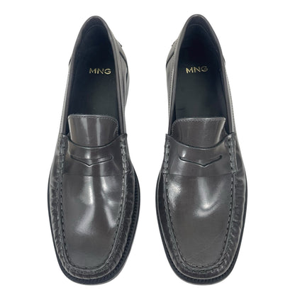 Mango MNG Square Toe Leather Penny Loafer Dark Grey Size 38/ US 7.5