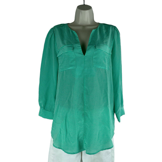 Joie Printed Silk Tunic Top V Neck Green White Size XS