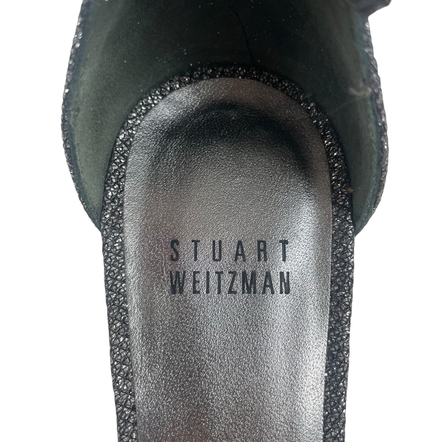 Stuart Weitzman Nudistcurve Lurex Glitter 75mm Sandals Black Gray Size 7M
