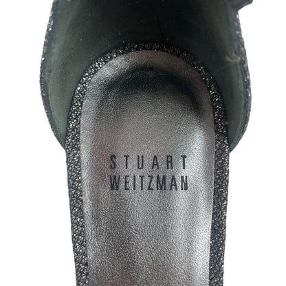 Stuart Weitzman Nudistcurve Lurex Glitter 75mm Sandals Black Gray Size 7M