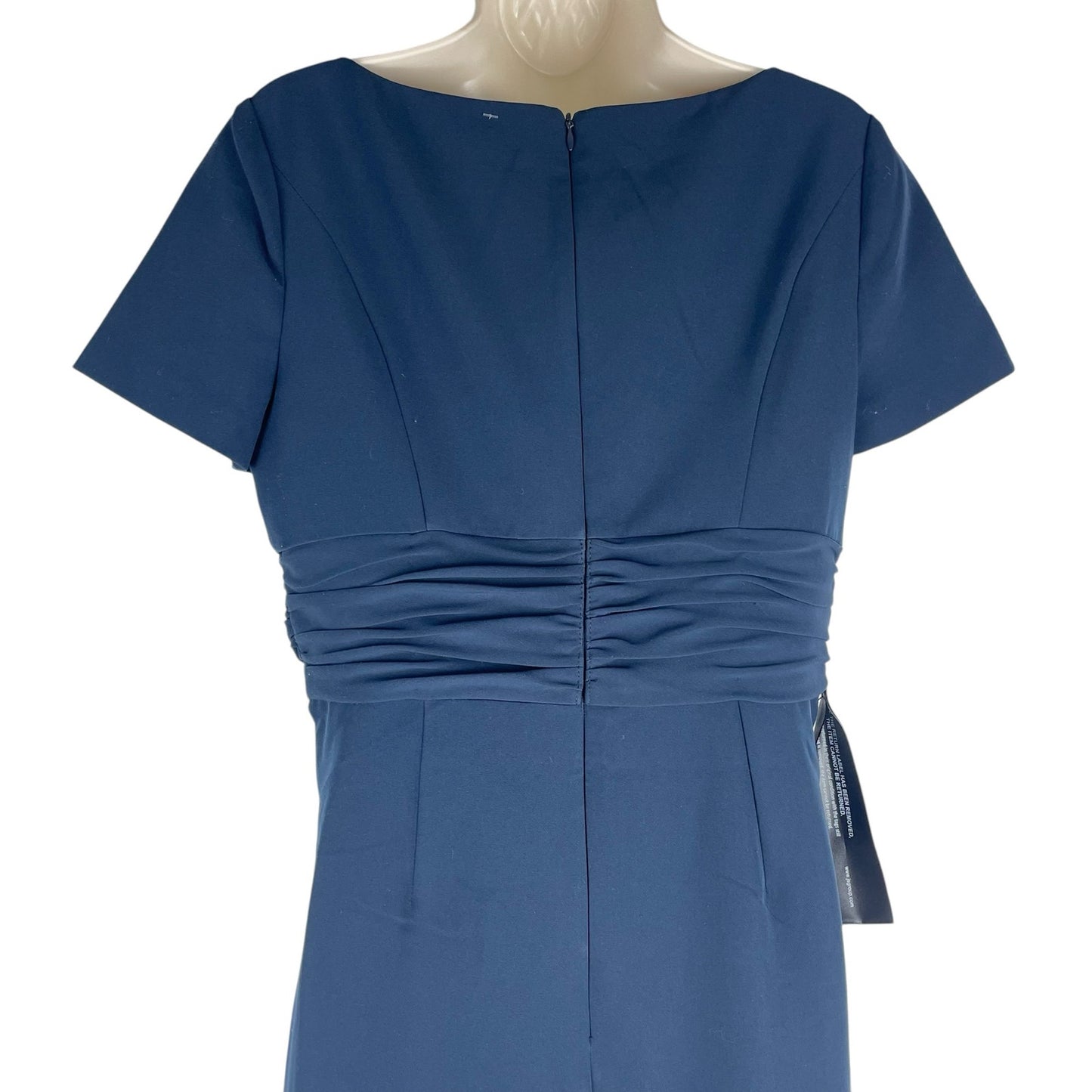 Kay Unger Garbo Gathered Column Gown Short Sleeve Carbon Blue Size 8