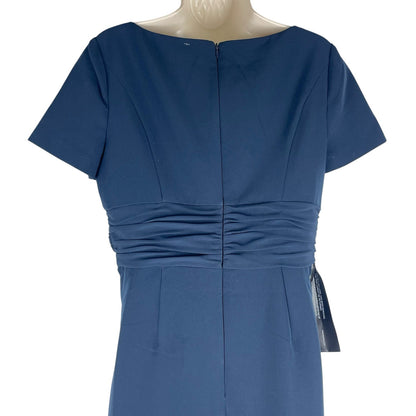 Kay Unger Garbo Gathered Column Gown Short Sleeve Carbon Blue Size 8