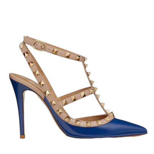 Valentino Garavani Rockstud 100mm Two Tone Caged Pump Blue Pink Size 38.5