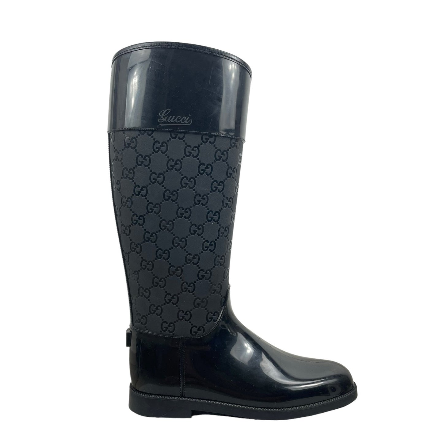 Gucci GG Monogram Rain Boots Rubber Wellington Boots Black Size 37