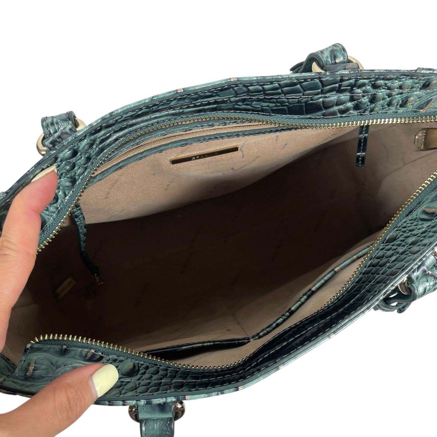 Brahmin Medium Irene Tote Bag Obsidian Melbourne Green Leather Croc Emboss