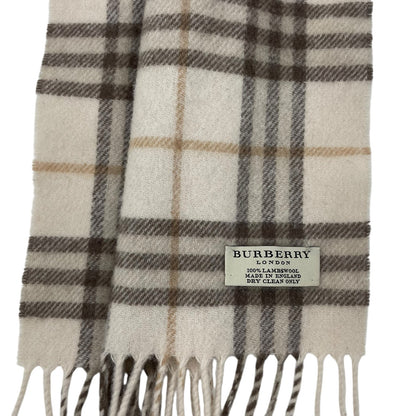 Burberry London Nova Check Plaid Fringe Lambswool Scarf Beige 55"x12"