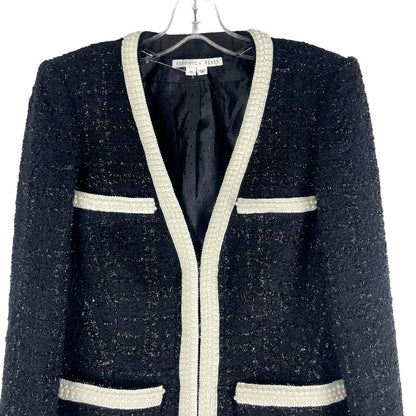 Veronica Beard Kemsley Pearl Embellsihed Tweed Wool Jacket Black Size 00