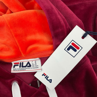 Fila Antonella Velour Crop Top Hoodies Pullover Red Orange Size XS