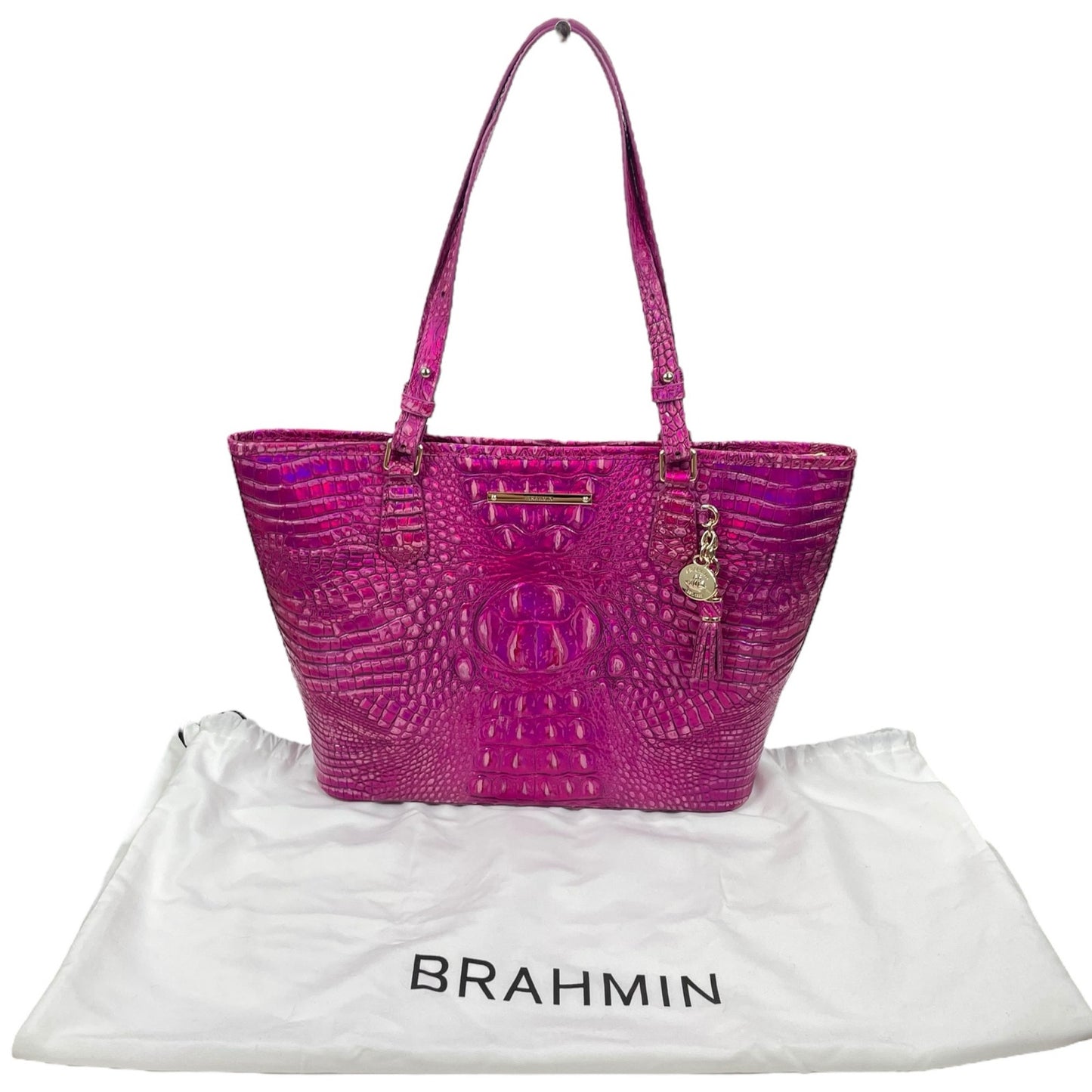 Brahmin Medium Asher Tote Bag Chrome Pink Melbourne Leather Shoulder Bag