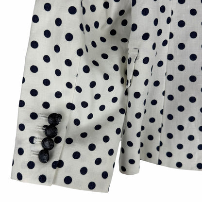 J. Crew Linen Schoolboy Blazer Jacket in Polka Dots White Navy Size 6