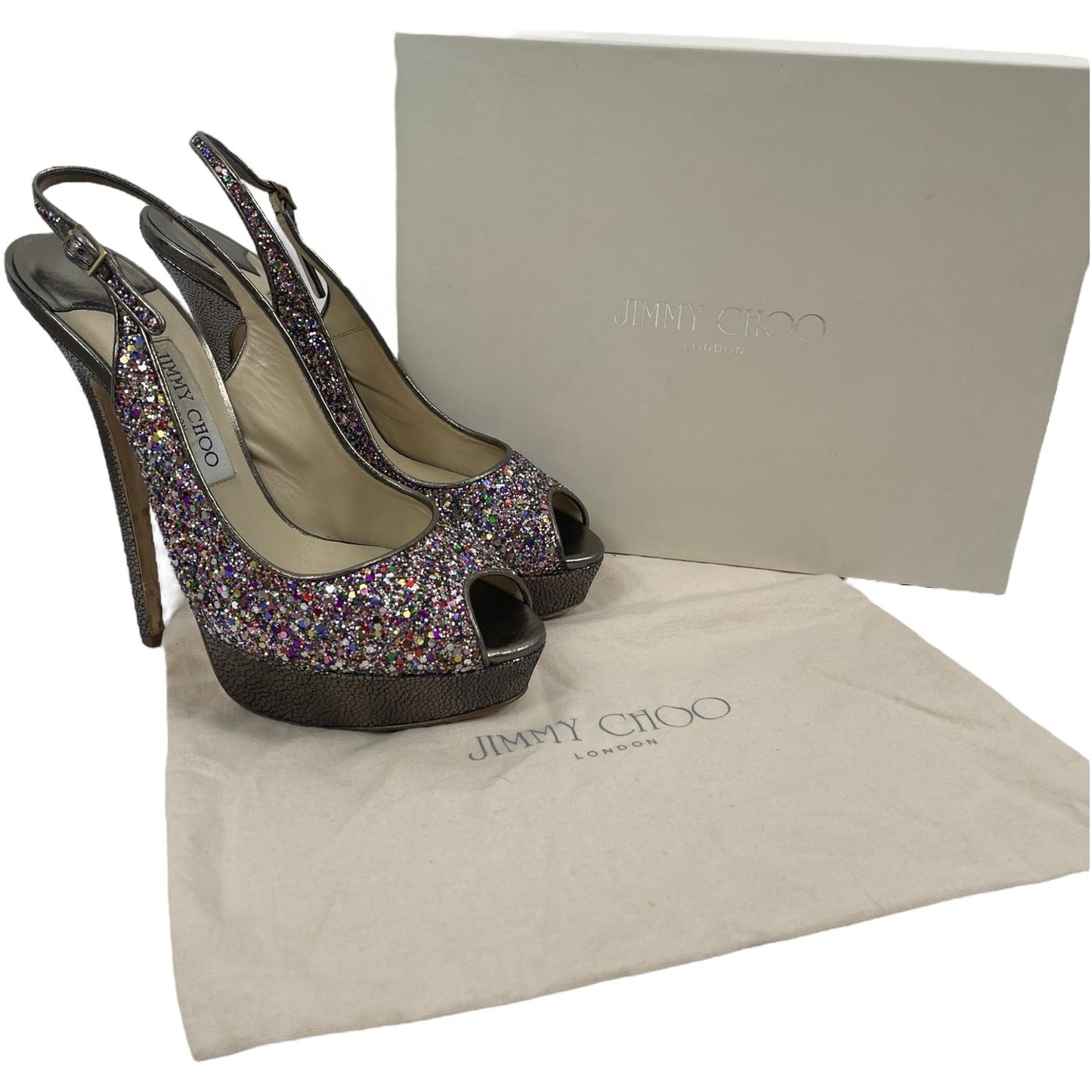 Jimmy Choo 145mm Platform Glitter Slingback Pumps Rainbow Size 39.5