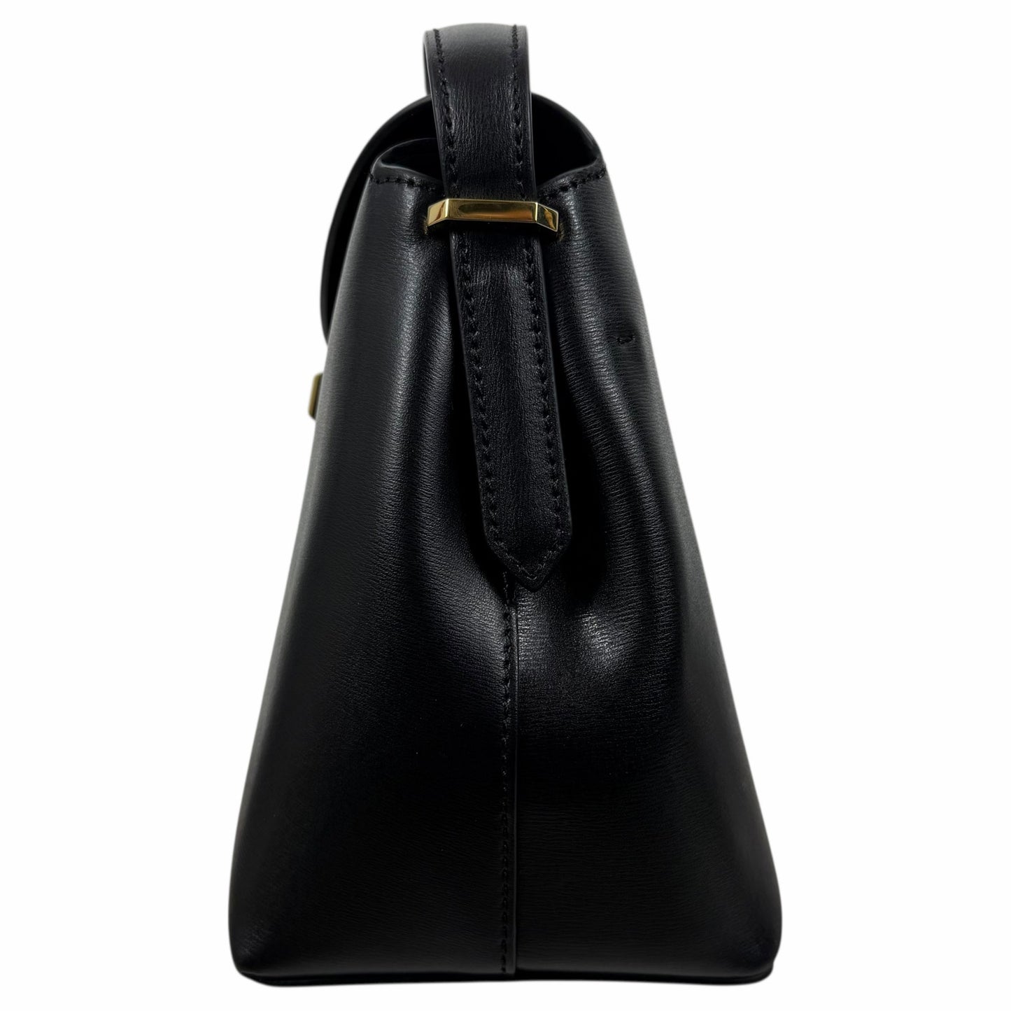 Toteme T Lock Leather Top Handle Satchel Bag Black Gold