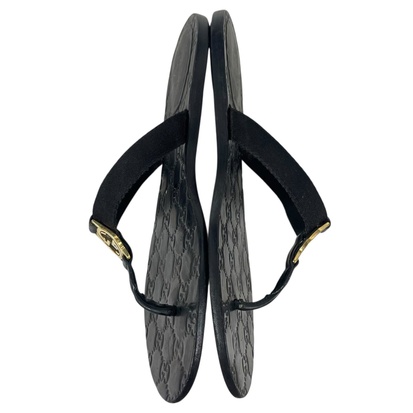 Gucci Interlocking GG Logo Thong Sandal Slide Black Gold Size 41