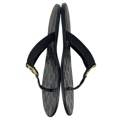Gucci Interlocking GG Logo Thong Sandal Slide Black Gold Size 41