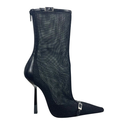 Saint Laurent Oxalis 115mm Mesh Pointed Toe Ankle Boots Black Size 37