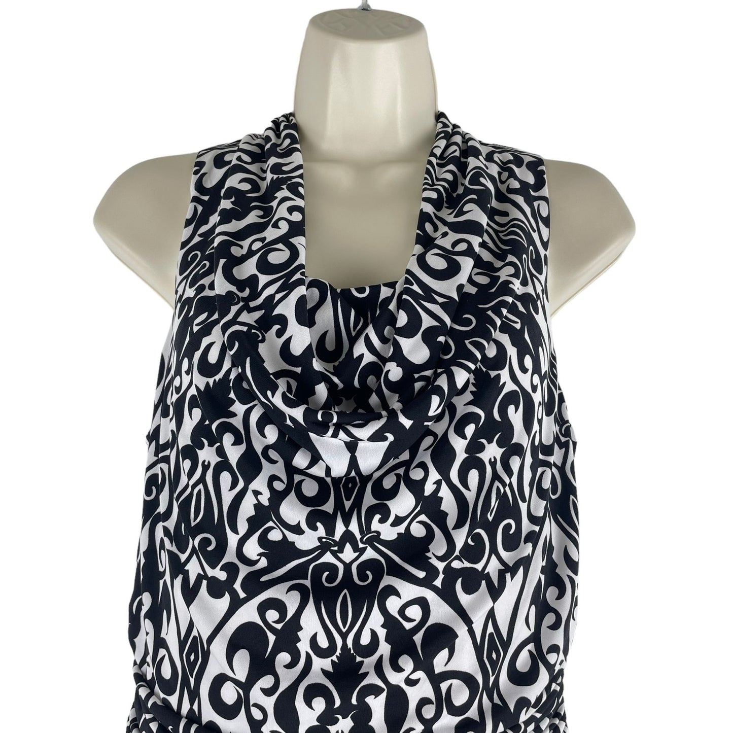 Cato Damask Cowl Neck Damask Print Mini Dress Black White Size 12