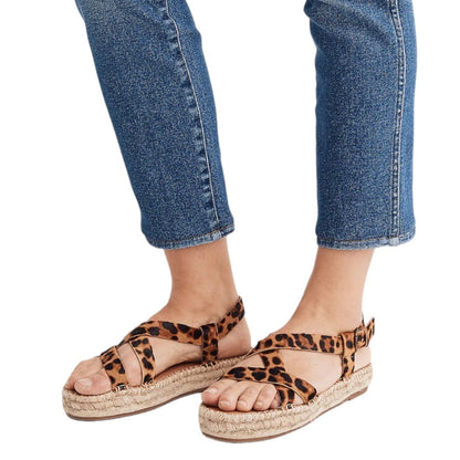 Madewell Malia Espadrille Platform Sandals Leopard Calf Hair Size 7.5