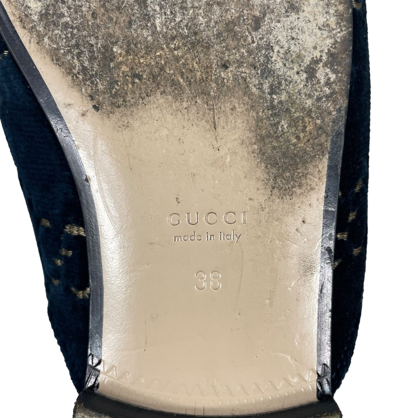 Gucci Princetown Horsebit GG Velvet Slipper Mules Navy Blue Size 38