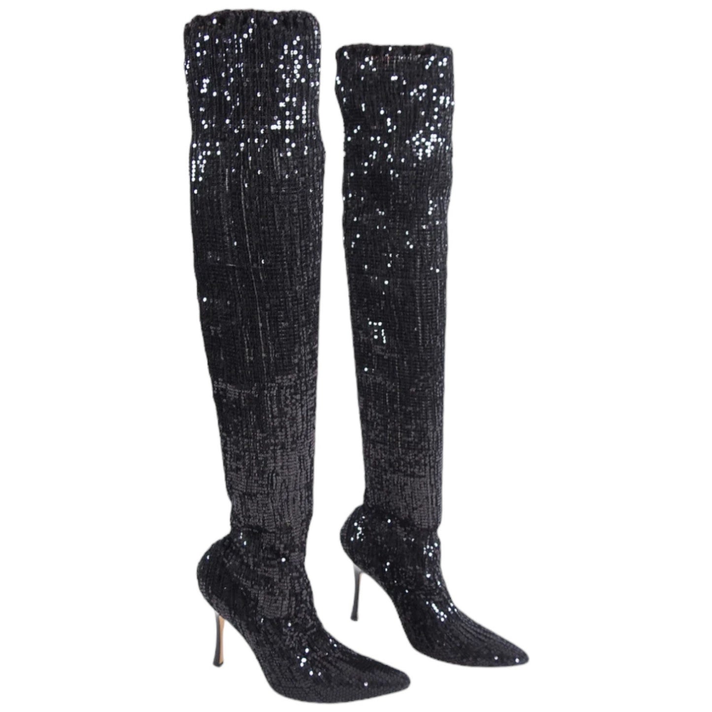 Manolo Blahnik Sequined Pascalare Over the Knee Boots Black Size 37.5