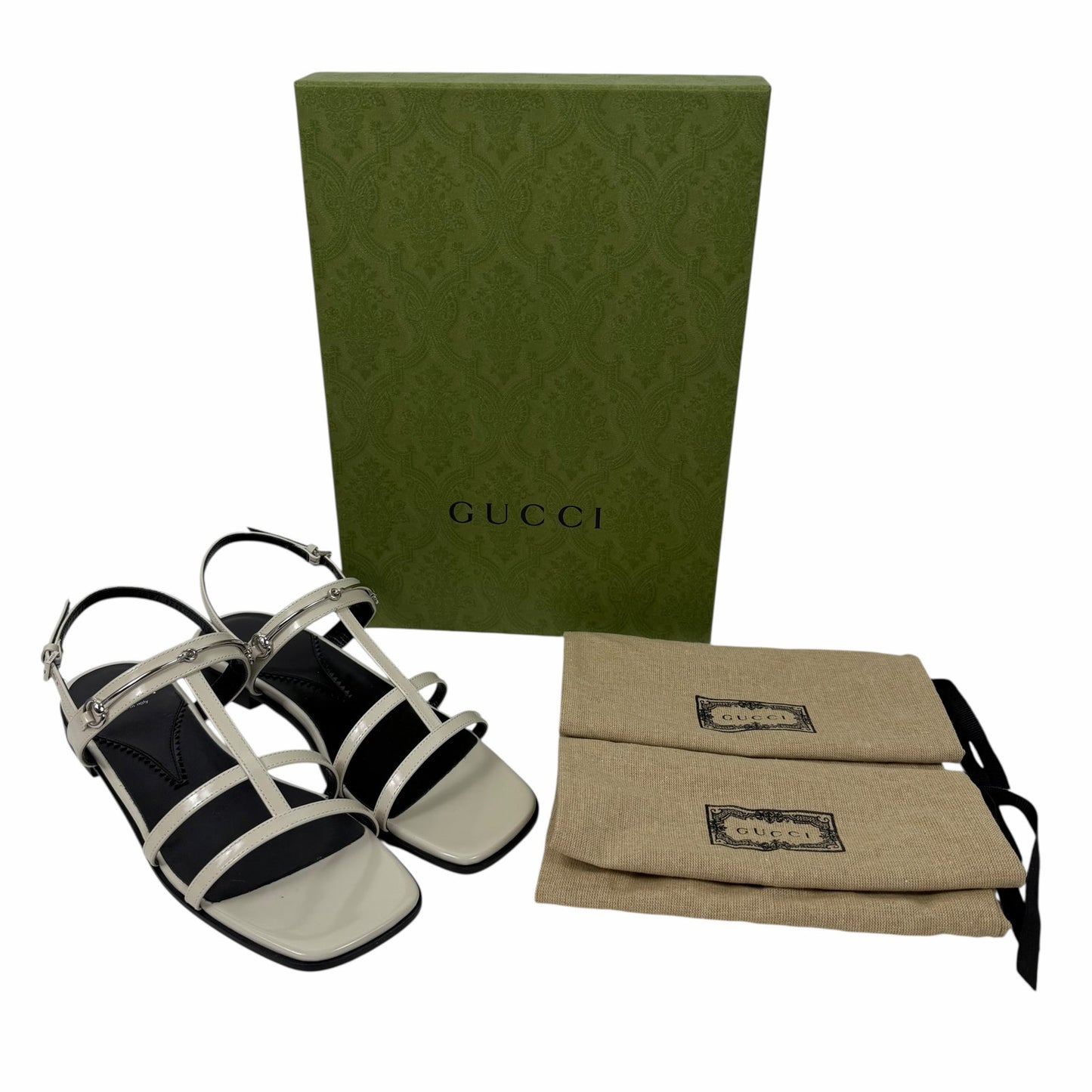 Gucci Divine Horsebit Slingback Flat Sandal Mystic White Size 37.5