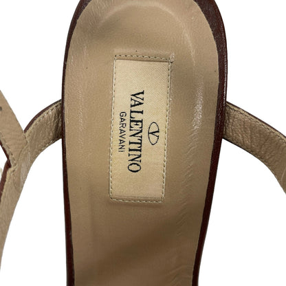 Valentino Garavani Rockstud Platform Wedge Espadrille Sandals Brown Size 40