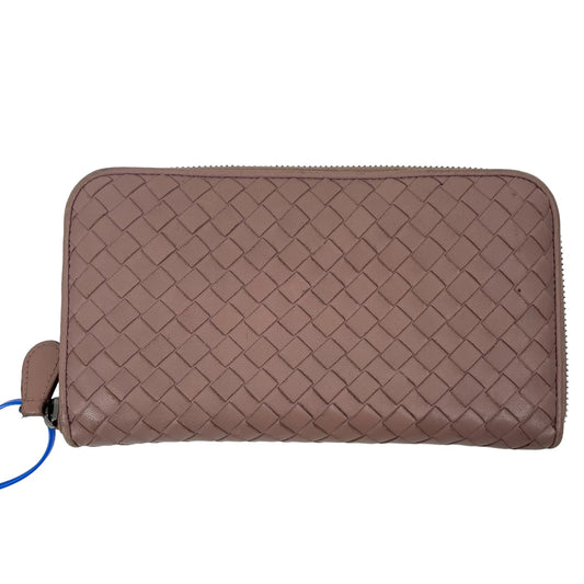 Bottega Veneta Intrecciato Zip Around Long Wallet Leather Weave Light Pink