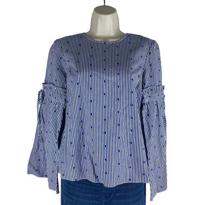 Tanya Taylor Bell Sleeve Dot Embroidery & Stripe Top Martine Blue Size 0