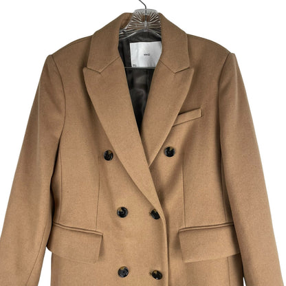 Mango MNG Tailored Double Breasted Wool Coat Camel Brown Size XL