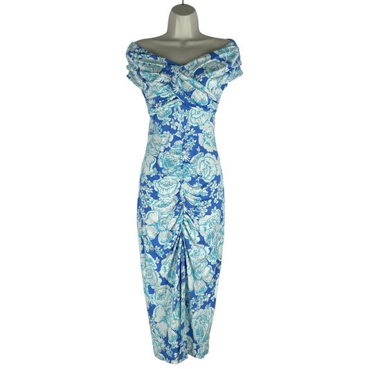 Diane von Furstenberg Stephen Off Shoulder Midi Dress Blue Size S