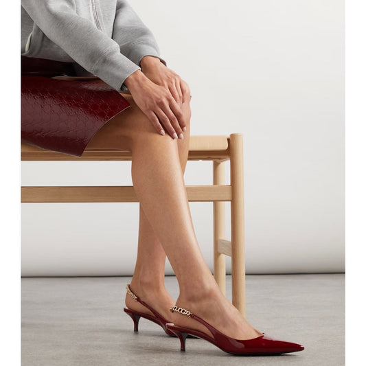 Gucci Signoria 45mm Patent Leather Slingback Pump Kitten Heel Red Size 37